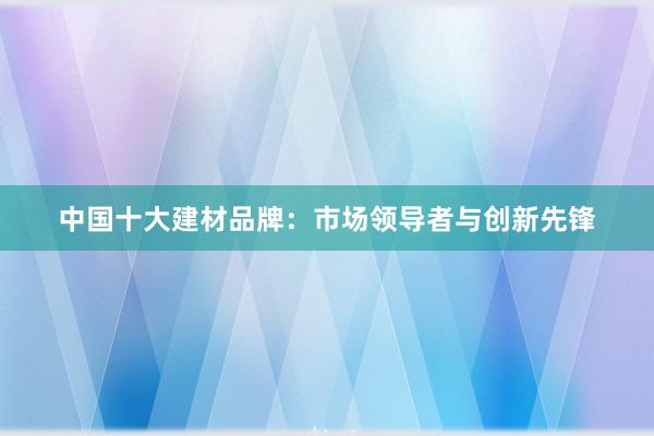 中国十大建材品牌：市场领导者与创新先锋